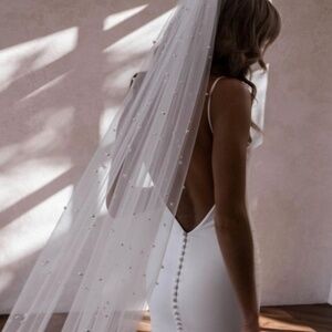 BHLDN 120” Long Cathedral Length Pearl Wedding Veil - NWOT
